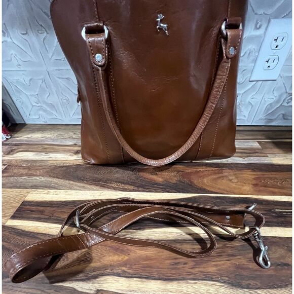 Ashwood Genuine Leather Large Brown Tote Purse Double Zip Crossbody Strap - Picture 2 of 6